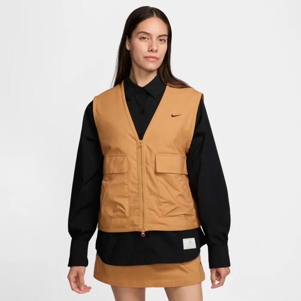 Nike Sportswear Essential Loose Woven Cargo Vest Brown — Women's Size Medium NWT